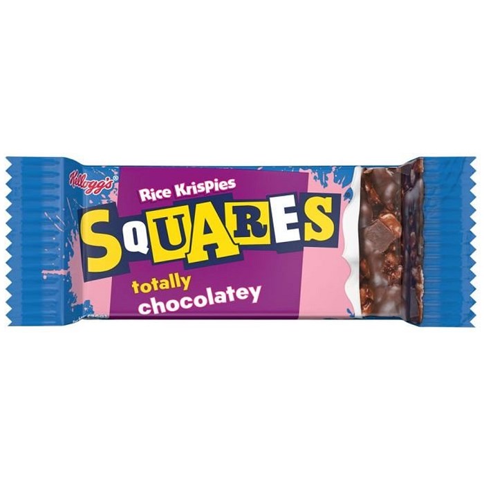 Kellogg's Rice Krispies Squares chocolate bar packaging on a white background