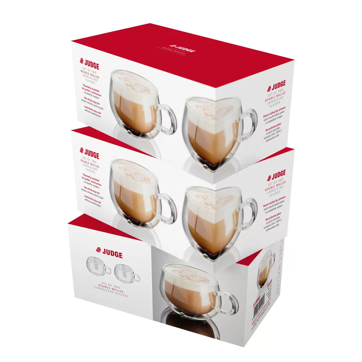 Judge Double Walled Cappuccino Glass Set, 225ml, 6 Pack